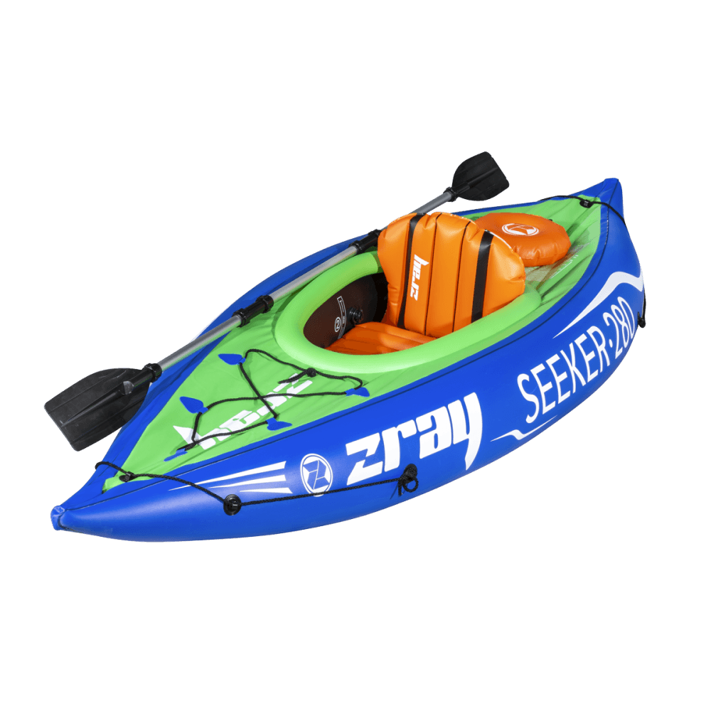 Dellonda Inflatable One-Person Kayak/Canoe Set with Pump, Carry Bag & Aluminium Oar - Blue/Green Model No- DL154