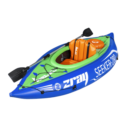 Dellonda Inflatable One-Person Kayak/Canoe Set with Pump, Carry Bag & Aluminium Oar - Blue/Green Model No- DL154