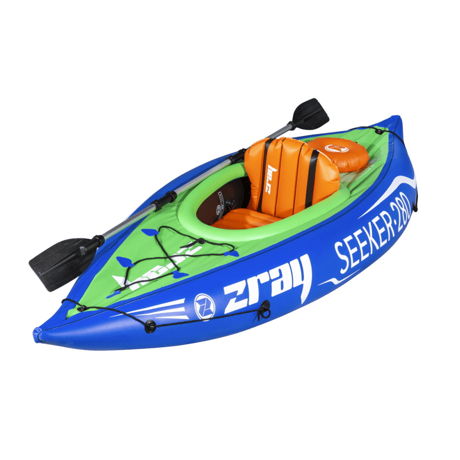 Dellonda Inflatable One-Person Kayak/Canoe Set with Pump, Carry Bag & Aluminium Oar - Blue/Green Model No- DL154