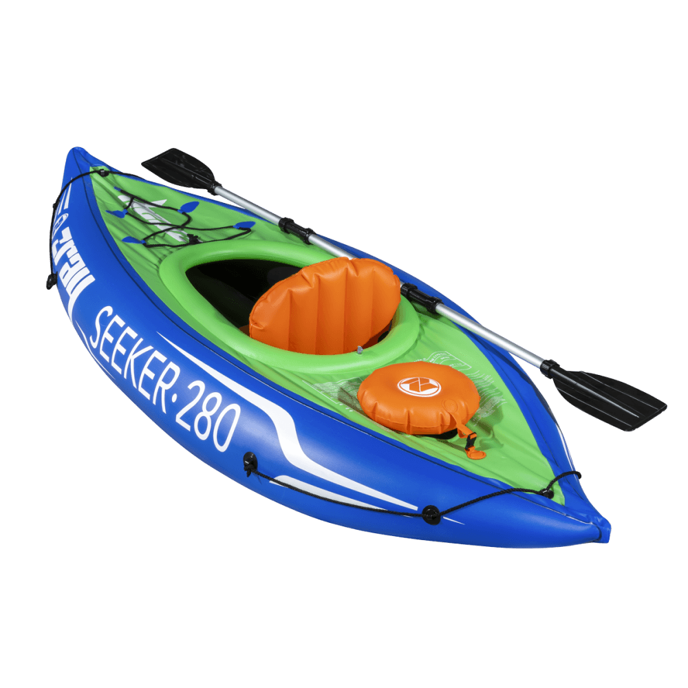 Dellonda Inflatable One-Person Kayak/Canoe Set with Pump, Carry Bag & Aluminium Oar - Blue/Green Model No- DL154