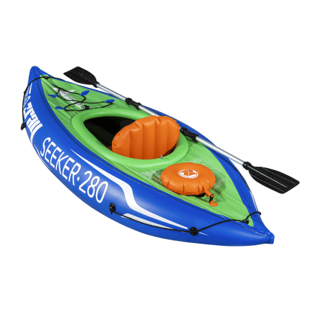 Dellonda Inflatable One-Person Kayak/Canoe Set with Pump, Carry Bag & Aluminium Oar - Blue/Green Model No- DL154