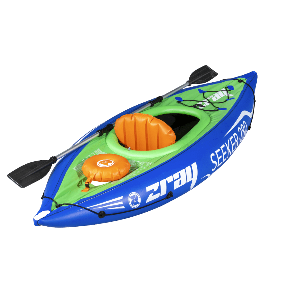 Dellonda Inflatable One-Person Kayak/Canoe Set with Pump, Carry Bag & Aluminium Oar - Blue/Green Model No- DL154