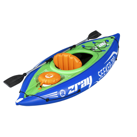 Dellonda Inflatable One-Person Kayak/Canoe Set with Pump, Carry Bag & Aluminium Oar - Blue/Green Model No- DL154