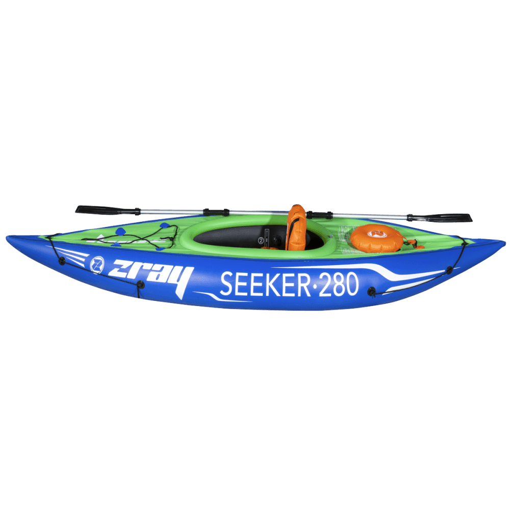 Dellonda Inflatable One-Person Kayak/Canoe Set with Pump, Carry Bag & Aluminium Oar - Blue/Green Model No- DL154