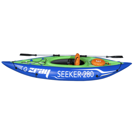 Dellonda Inflatable One-Person Kayak/Canoe Set with Pump, Carry Bag & Aluminium Oar - Blue/Green Model No- DL154