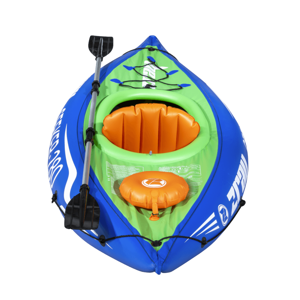 Dellonda Inflatable One-Person Kayak/Canoe Set with Pump, Carry Bag & Aluminium Oar - Blue/Green Model No- DL154
