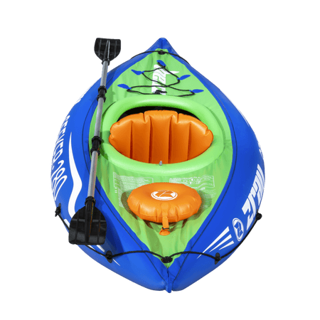 Dellonda Inflatable One-Person Kayak/Canoe Set with Pump, Carry Bag & Aluminium Oar - Blue/Green Model No- DL154