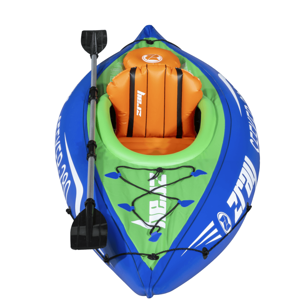 Dellonda Inflatable One-Person Kayak/Canoe Set with Pump, Carry Bag & Aluminium Oar - Blue/Green Model No- DL154