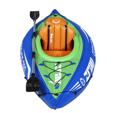 Dellonda Inflatable One-Person Kayak/Canoe Set with Pump, Carry Bag & Aluminium Oar - Blue/Green Model No- DL154