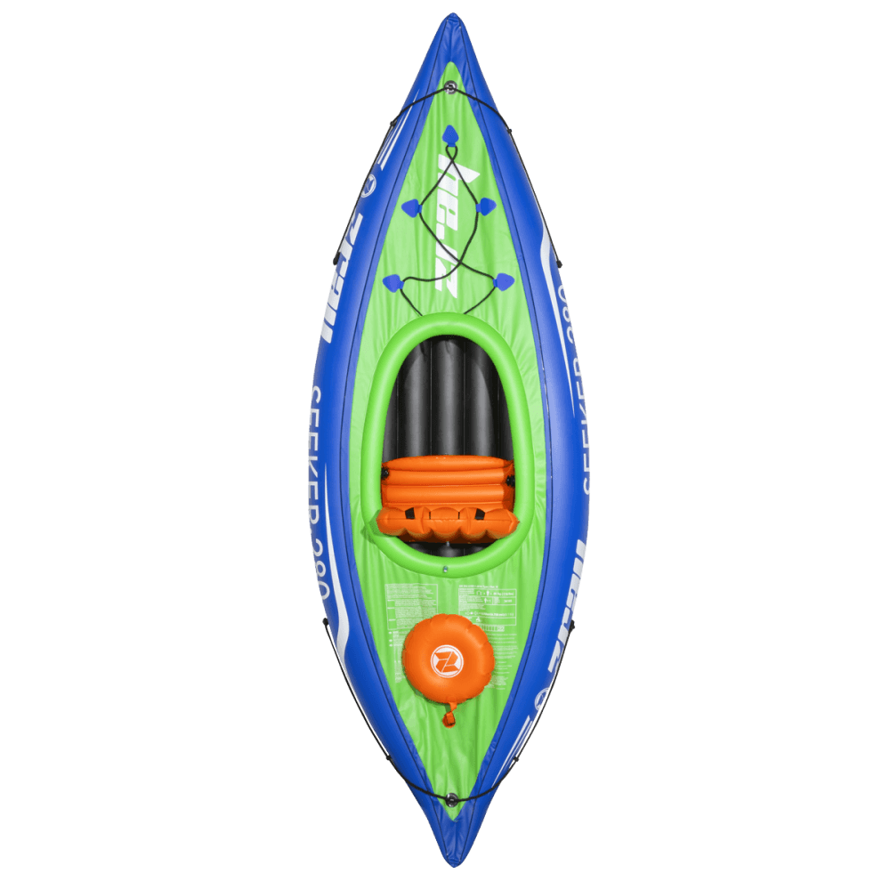 Dellonda Inflatable One-Person Kayak/Canoe Set with Pump, Carry Bag & Aluminium Oar - Blue/Green Model No- DL154