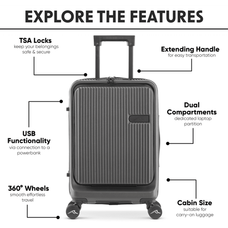 Dellonda Cabin Size Luggage with Laptop Compartments & Dual TSA Lock 20" Model No- DL157