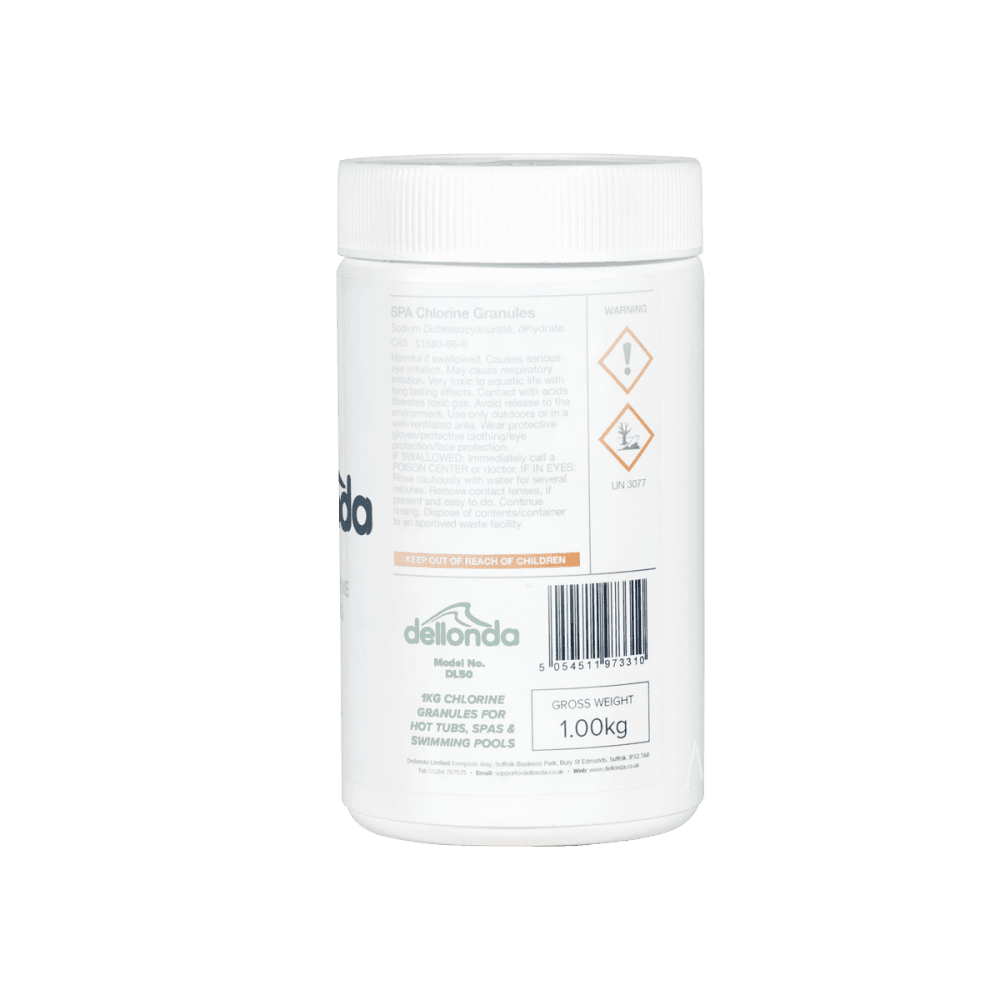 Dellonda Chlorine Granules for Hot Tubs/Spas & Swimming Pools 1kg Model No- DL50