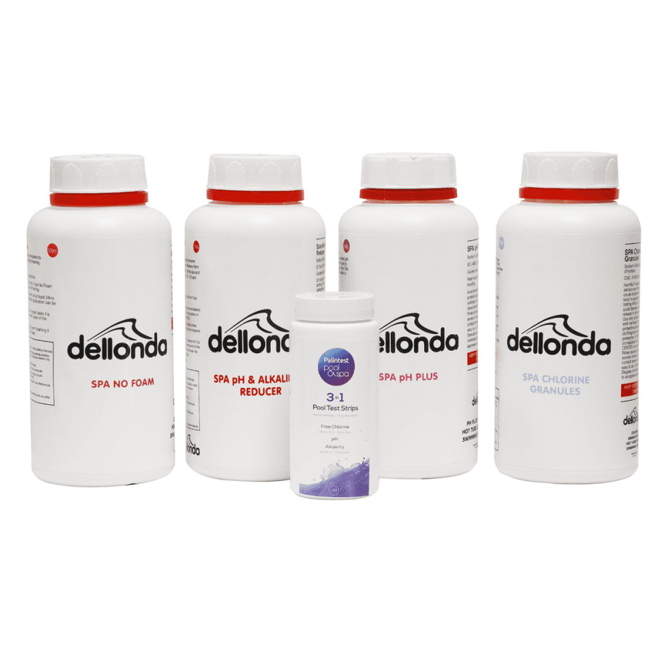 Dellonda Hot Tub/Spa Starter Kit - Chlorine, pH Increaser, Dry Acid, Foam Down & Test Strips Model No- DL62