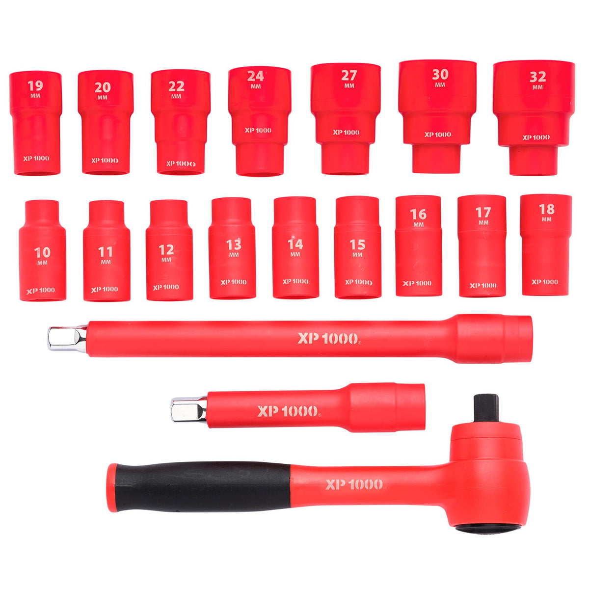 XP1000 VDE Metric Socket Set, 1/2" Sq. Dr. (19 Piece) : Model No. XP1000-1/2
