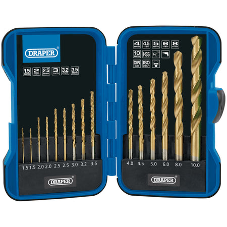 DRAPER 15 Piece Titanium Nitride Coated HSS Drill Bit Set: Model No.EBS15HSS
