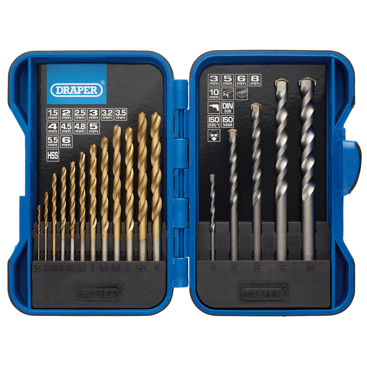 DRAPER 15 Piece Combined HSS and Masonry Drill Bit Set: Model No.EBS17COM