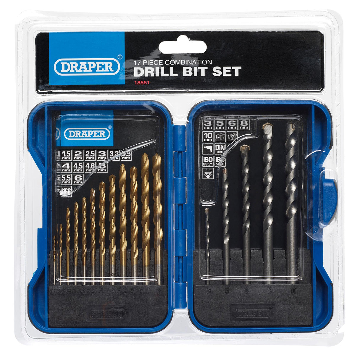DRAPER 15 Piece Combined HSS and Masonry Drill Bit Set: Model No.EBS17COM