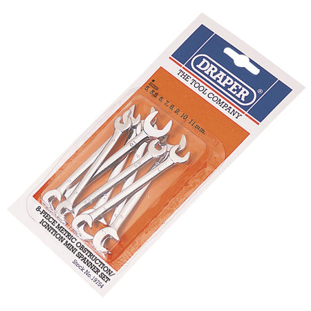 DRAPER 8 Piece Metric Midget Open End Spanner Set: Model No.7146/8/MM