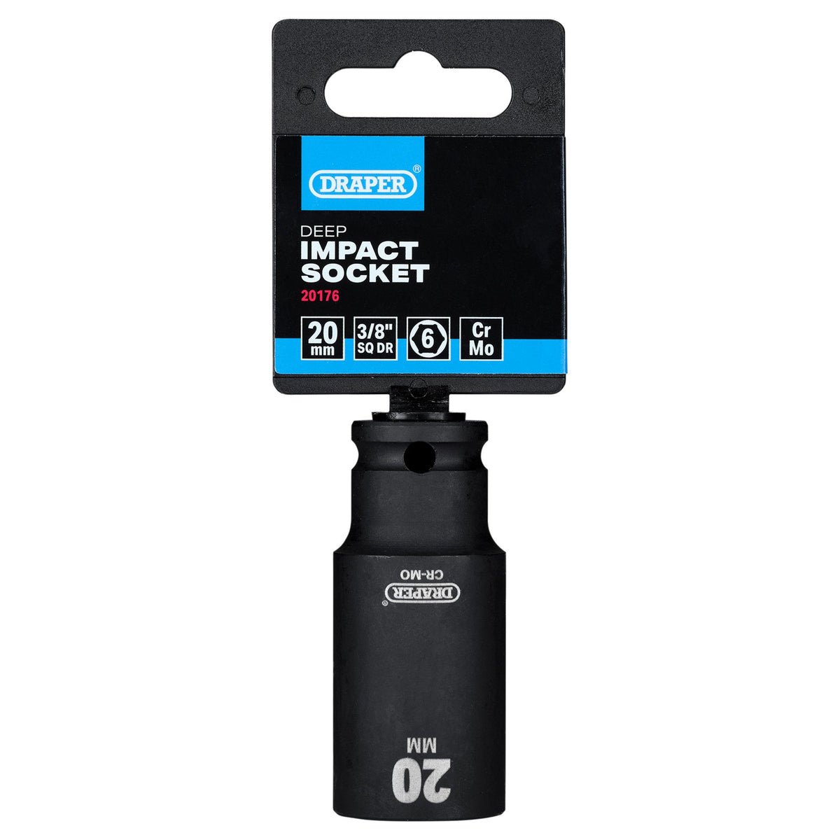 Draper HI-TORQ Metric Deep Impact Socket, 3/8" Sq. Dr., 20mm : Model No. 409D-MM