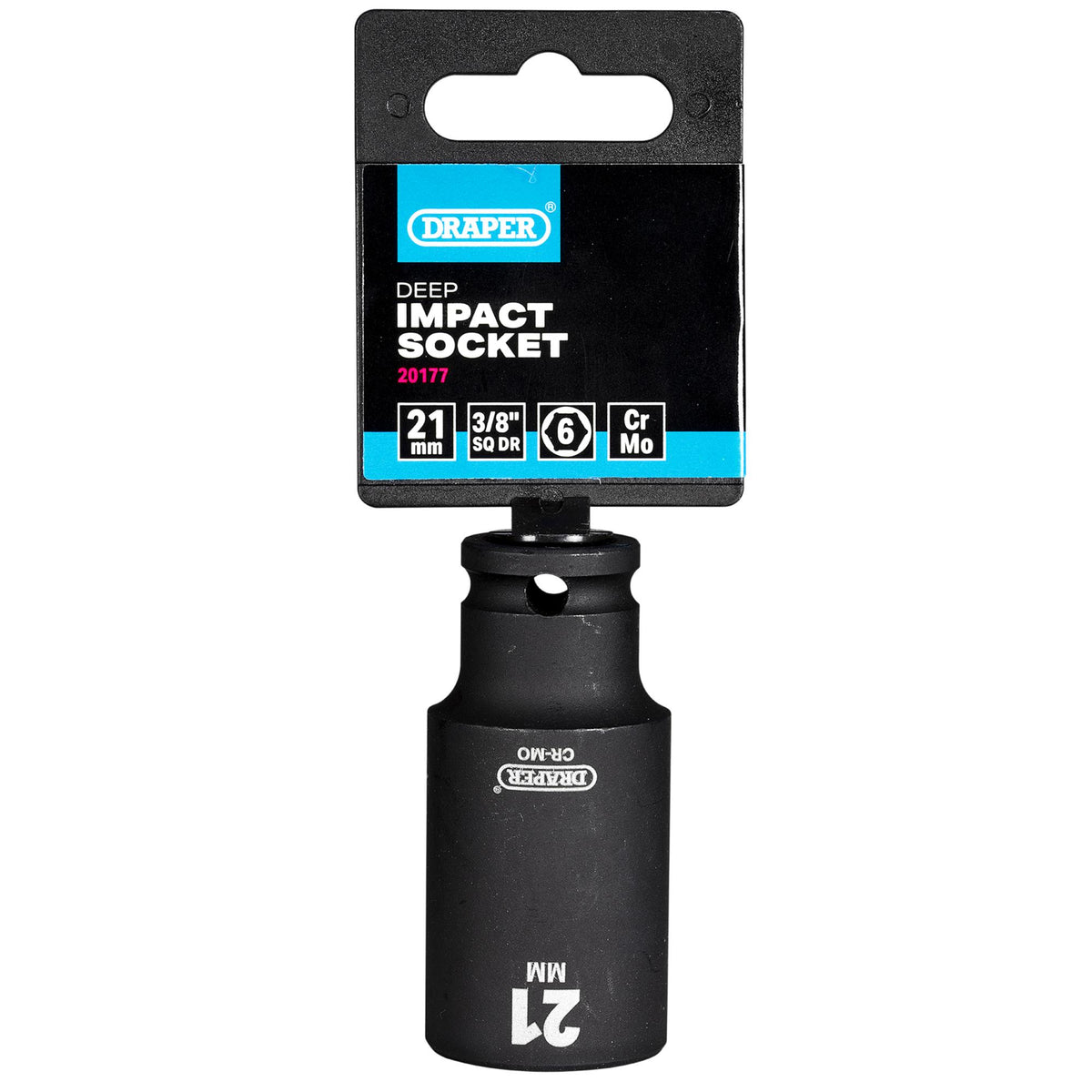 Draper HI-TORQ Metric Deep Impact Socket, 3/8" Sq. Dr., 21mm : Model No. 409D-MM