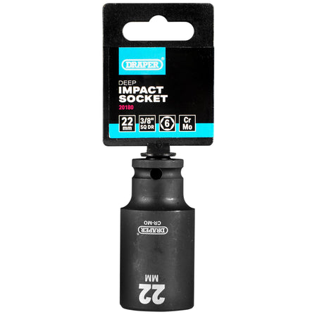 Draper HI-TORQ Metric Deep Impact Socket, 3/8" Sq. Dr., 22mm : Model No. 409D-MM