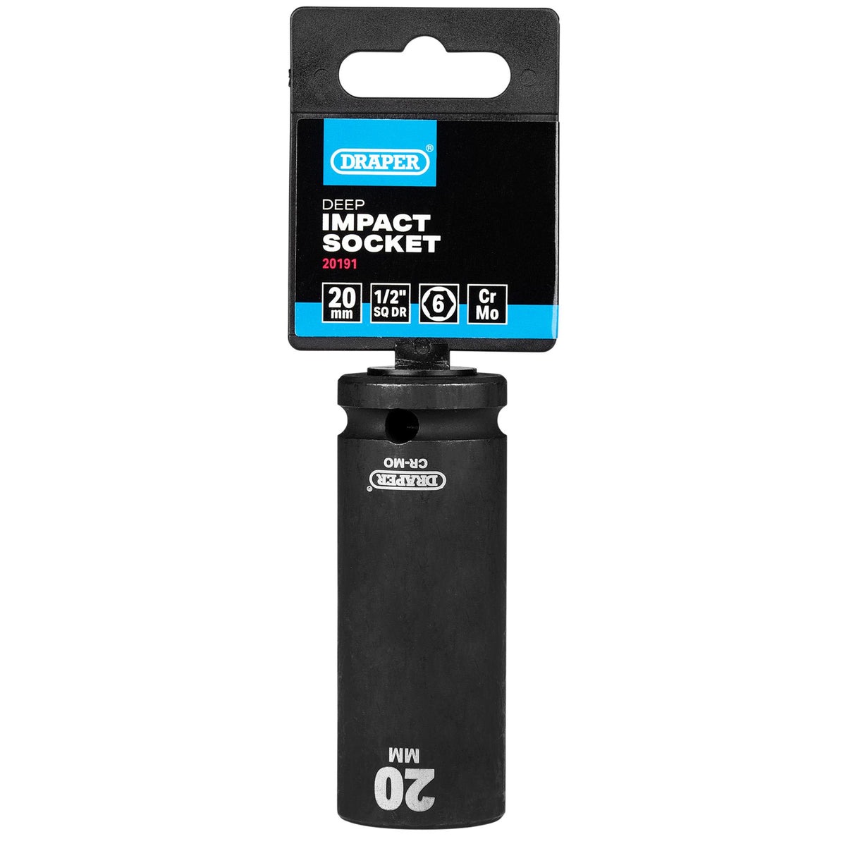 Draper Hi-TORQ Deep Impact Socket, 1/2" Sq. Dr., 20mm: No.410D-MM