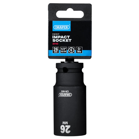 Draper HI-TORQ Metric Deep Impact Socket, 3/8" Sq. Dr., 26mm : Model No. 410D-MM