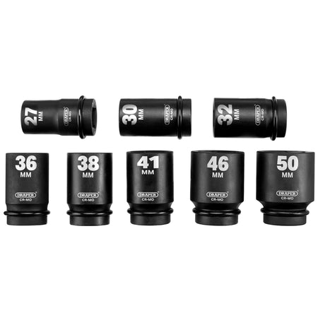 Draper HI-TORQ Metric Deep Impact Socket Set, 1" Sq. Dr. (8 Piece) : Model No. 425D/8/MM