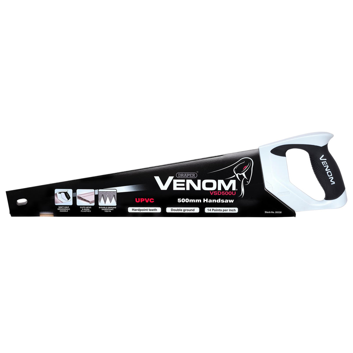 Draper Venom UPVC Handsaw, 500mm, 13tpi/14ppi: No.VSD500U