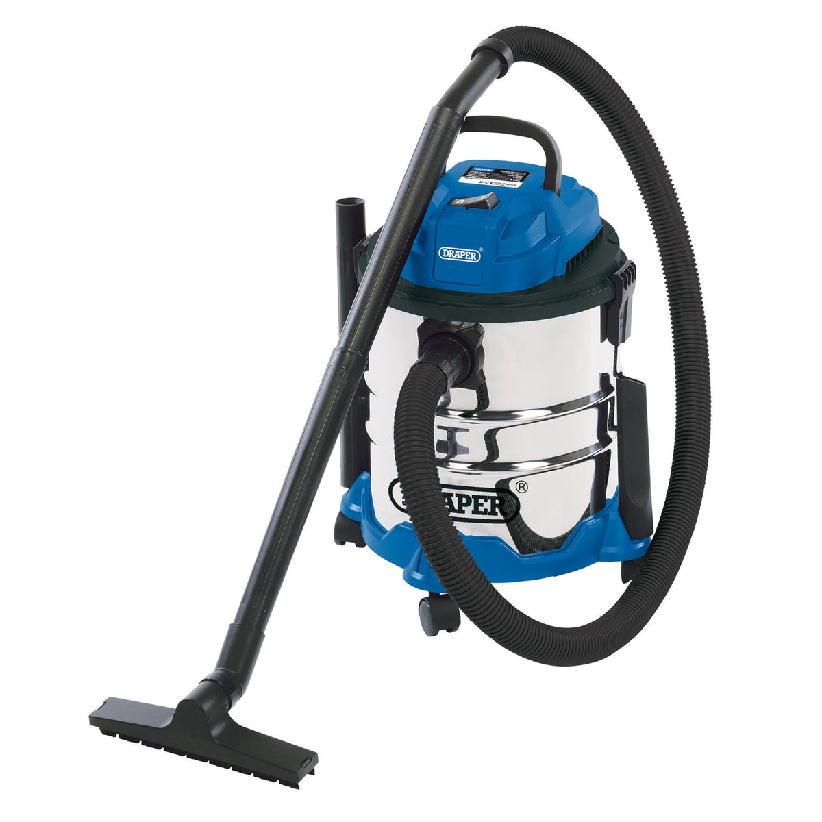 DRAPER 20L 1250W 230V Wet and Dry Vacuum Cleaner with Stainless Steel Tank: Model No. WDV20BSS