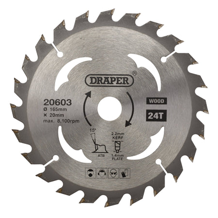 TCT Circular Saw Blade for Wood, 165 x 20mm, 24T: Model No. SBW1