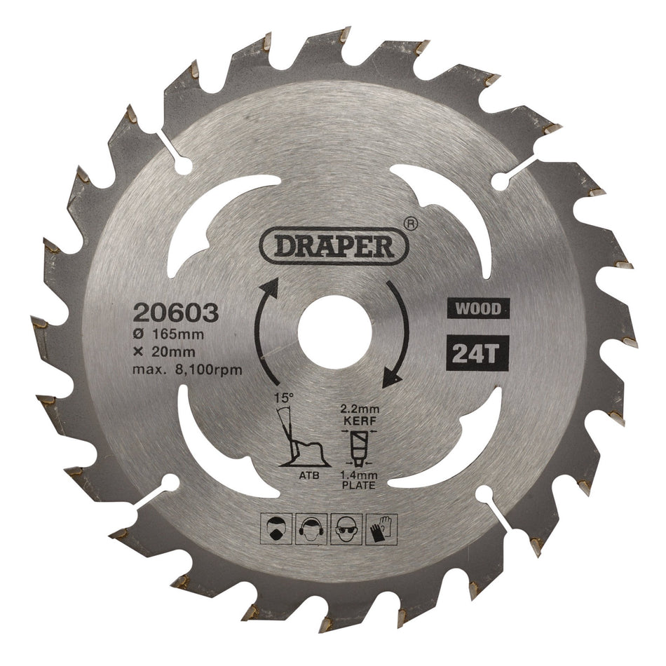 TCT Circular Saw Blade for Wood, 165 x 20mm, 24T: Model No. SBW1