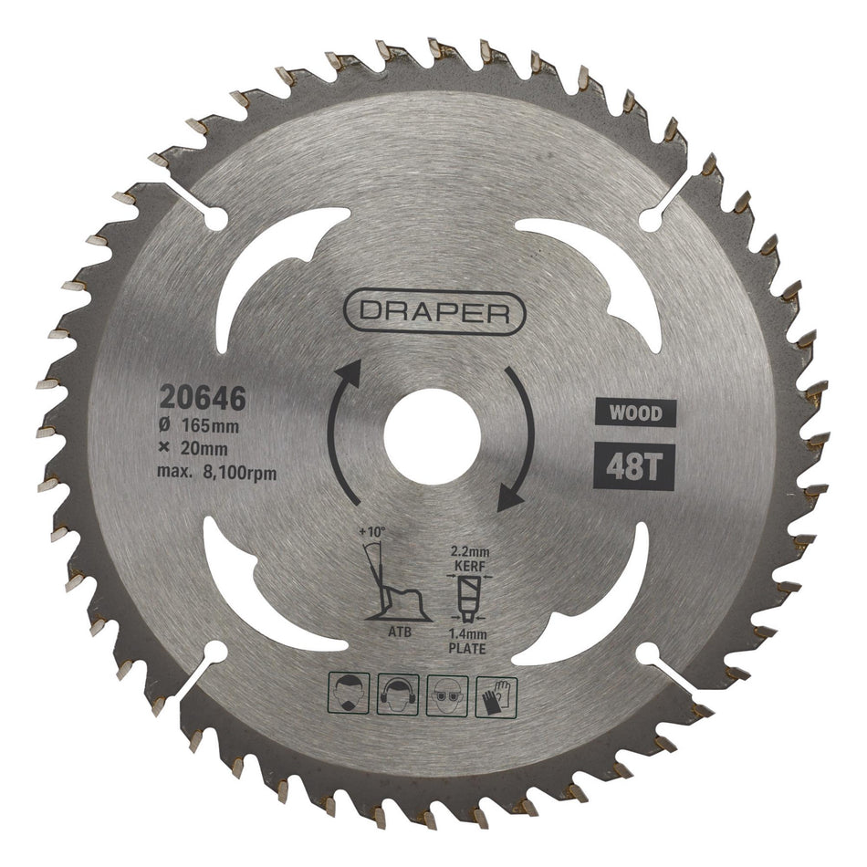 TCT Circular Saw Blade for Wood, 165 x 20mm, 48T: Model No. SBW2