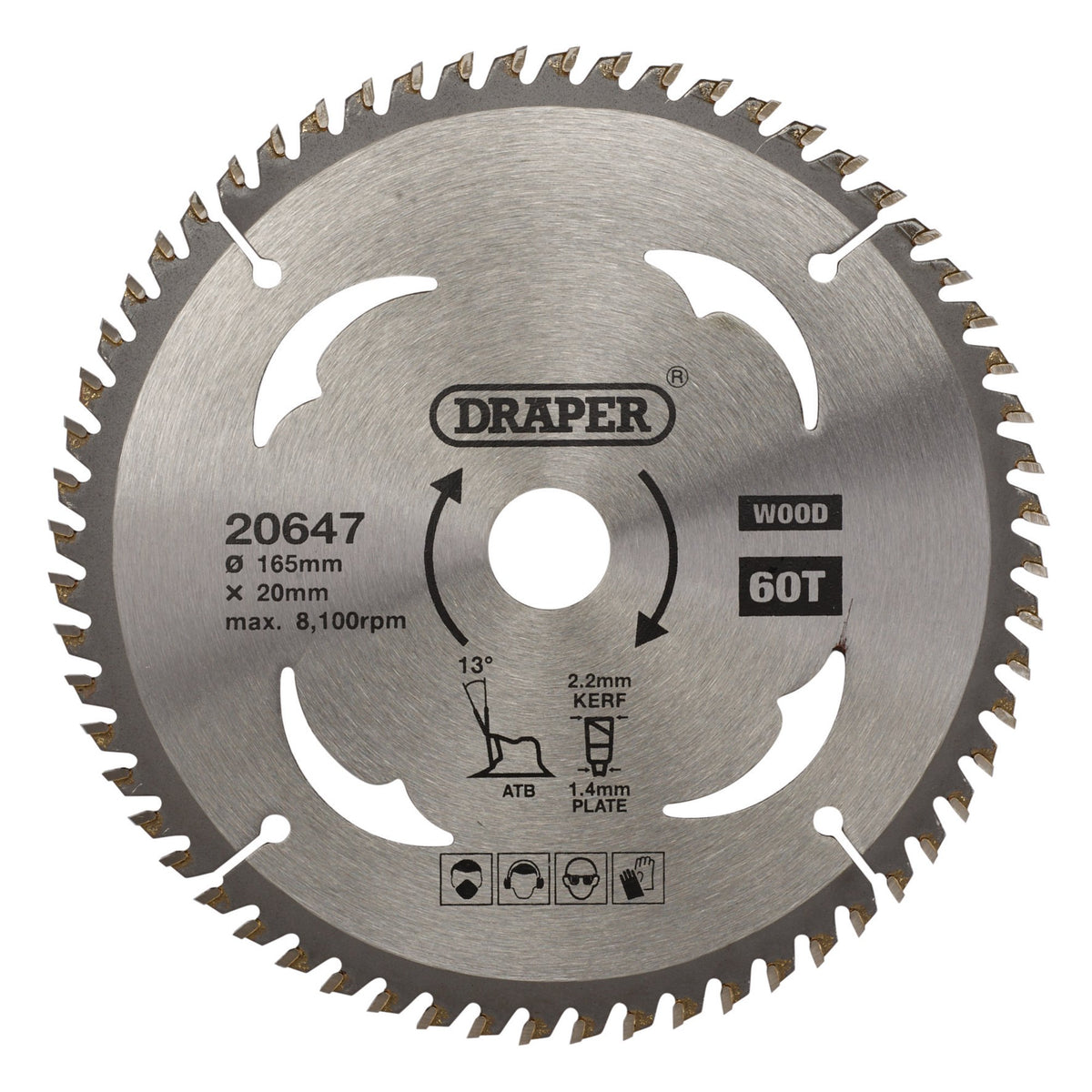 TCT Circular Saw Blade for Wood, 165 x 20mm, 60T: Model No. SBW3