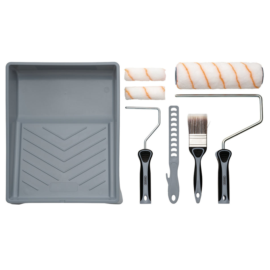 Medium Pile Polyester Paint Roller and Brush Set with Soft Grip (8 Piece) : Model No. PAINT-SET-1
