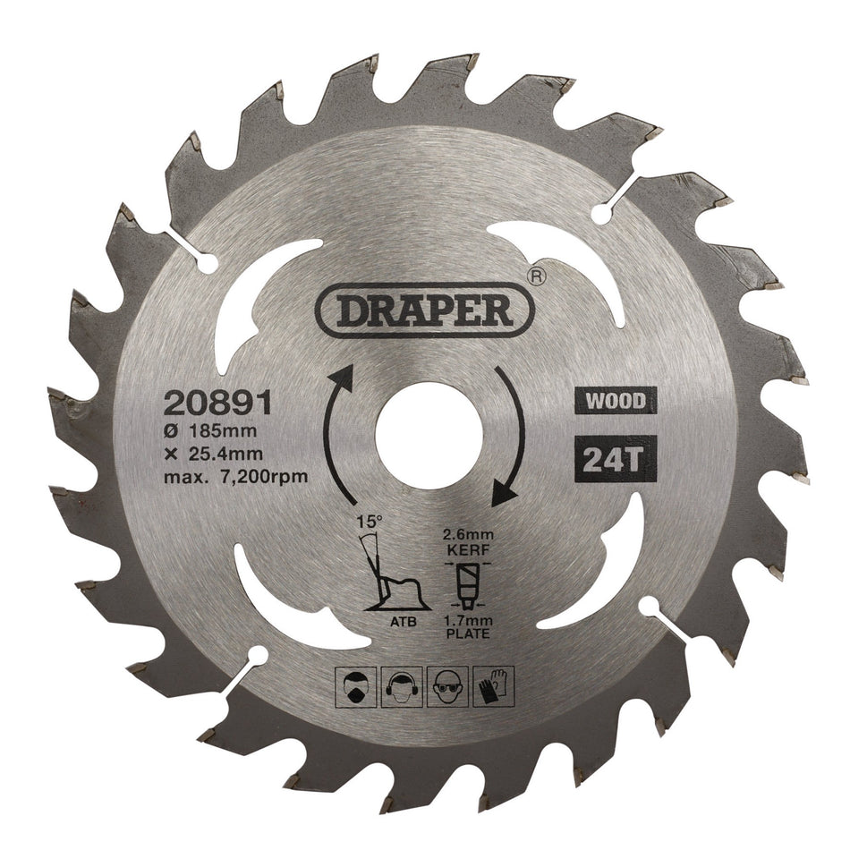 TCT Circular Saw Blade for Wood, 185 x 25.4mm, 24T: Model No. SBW4