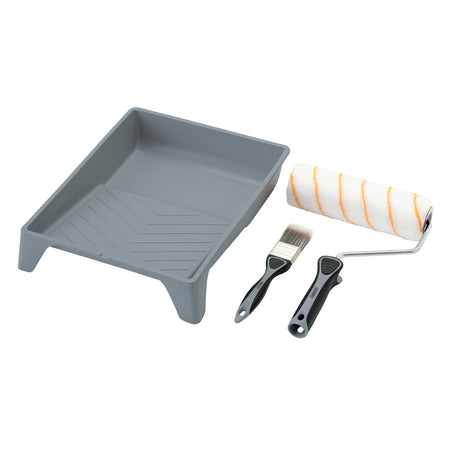 Medium Pile Polyester Paint Roller and Brush Set with Soft Grip (4 Piece) : Model No. ROLL-SET-9P2