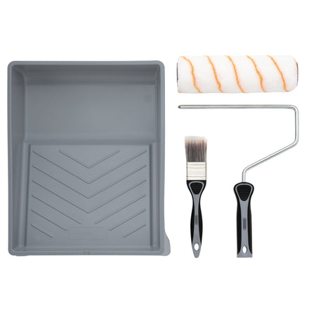 Medium Pile Polyester Paint Roller and Brush Set with Soft Grip (4 Piece) : Model No. ROLL-SET-9P2
