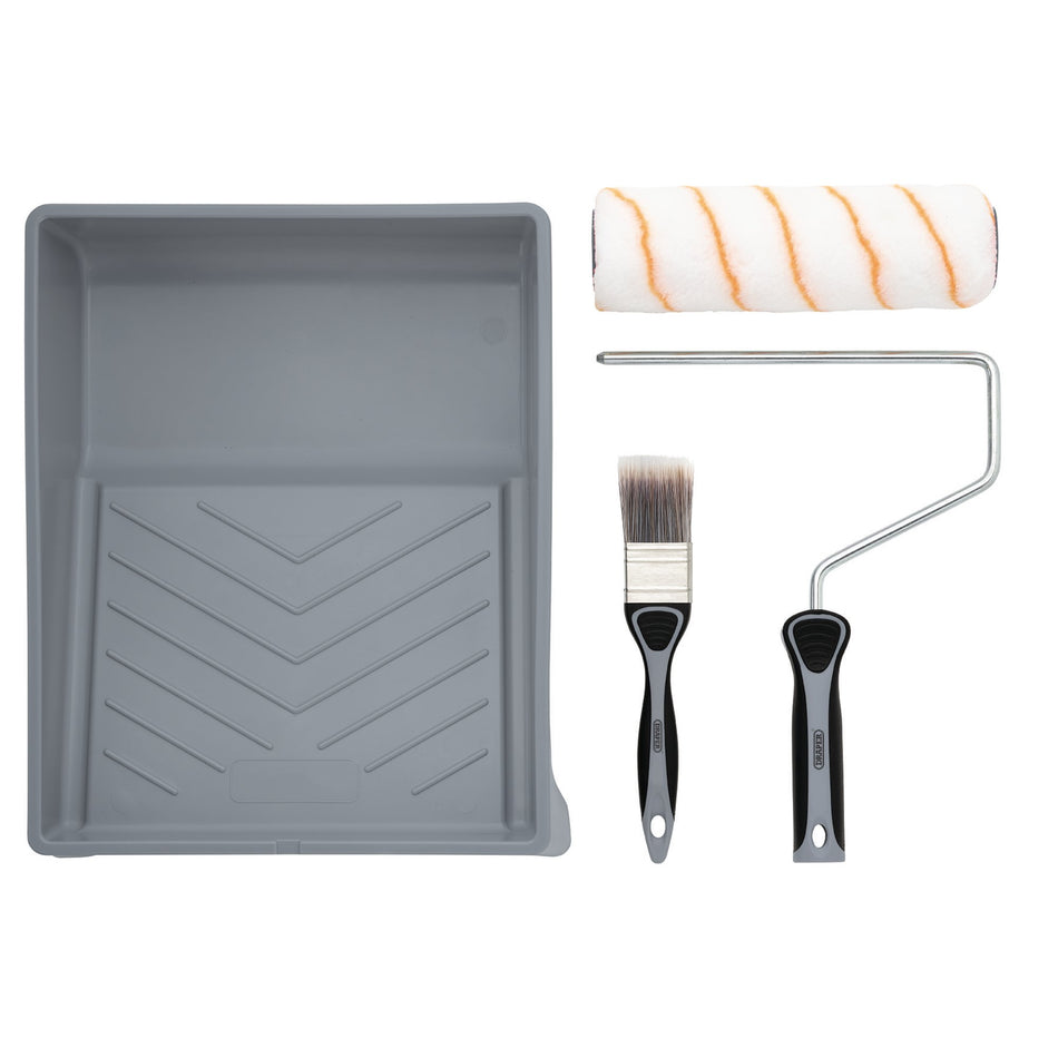Medium Pile Polyester Paint Roller and Brush Set with Soft Grip (4 Piece) : Model No. ROLL-SET-9P2