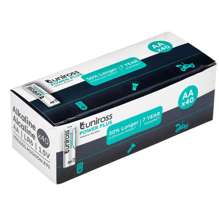 Uniross LR6 AA Power Plus Alkaline Batteries (Pack of 40)