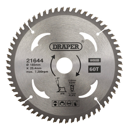 TCT Circular Saw Blade for Laminate & Wood, 185 x 25.4mm, 60T: Model No. SBW7