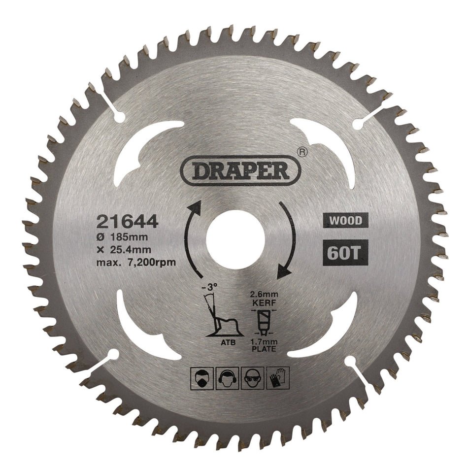 TCT Circular Saw Blade for Laminate & Wood, 185 x 25.4mm, 60T: Model No. SBW7