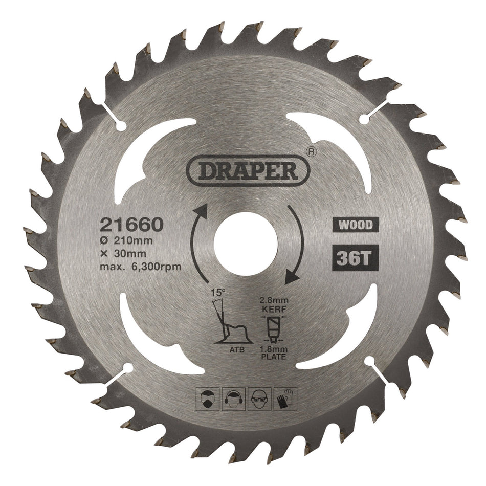 TCT Circular Saw Blade for Wood, 210 x 30mm, 36T: Model No. SBW8