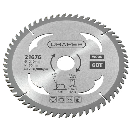 TCT Circular Saw Blade for Wood, 210 x 30mm, 60T: Model No. SBW10