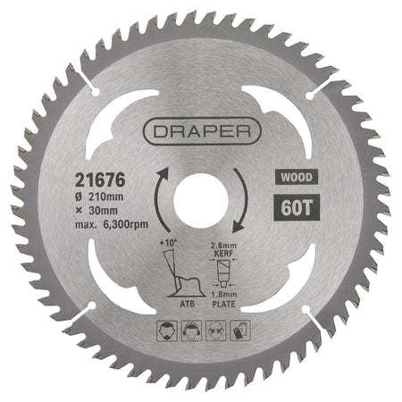 TCT Circular Saw Blade for Wood, 210 x 30mm, 60T: Model No. SBW10