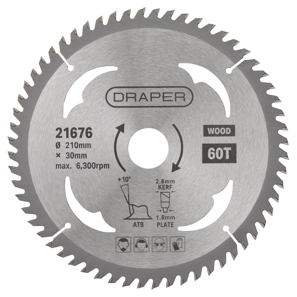 TCT Circular Saw Blade for Wood, 210 x 30mm, 60T: Model No. SBW10