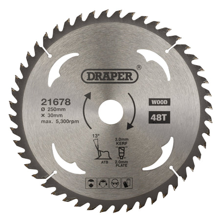 TCT Circular Saw Blade for Wood, 250 x 30mm, 48T: Model No. SBW11