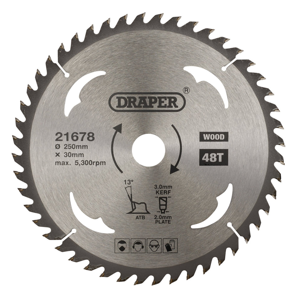 TCT Circular Saw Blade for Wood, 250 x 30mm, 48T: Model No. SBW11