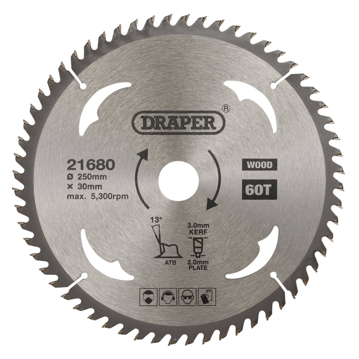TCT Circular Saw Blade for Wood, 250 x 30mm, 60T: Model No. SBW12