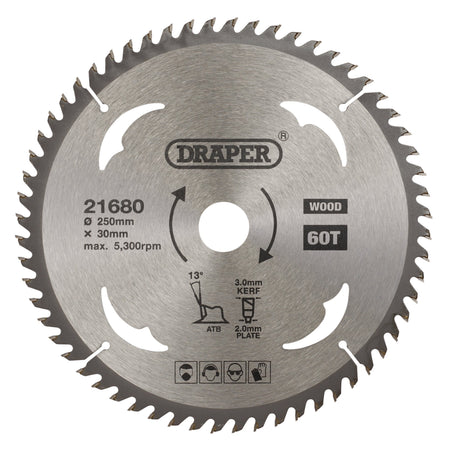 TCT Circular Saw Blade for Wood, 250 x 30mm, 60T: Model No. SBW12